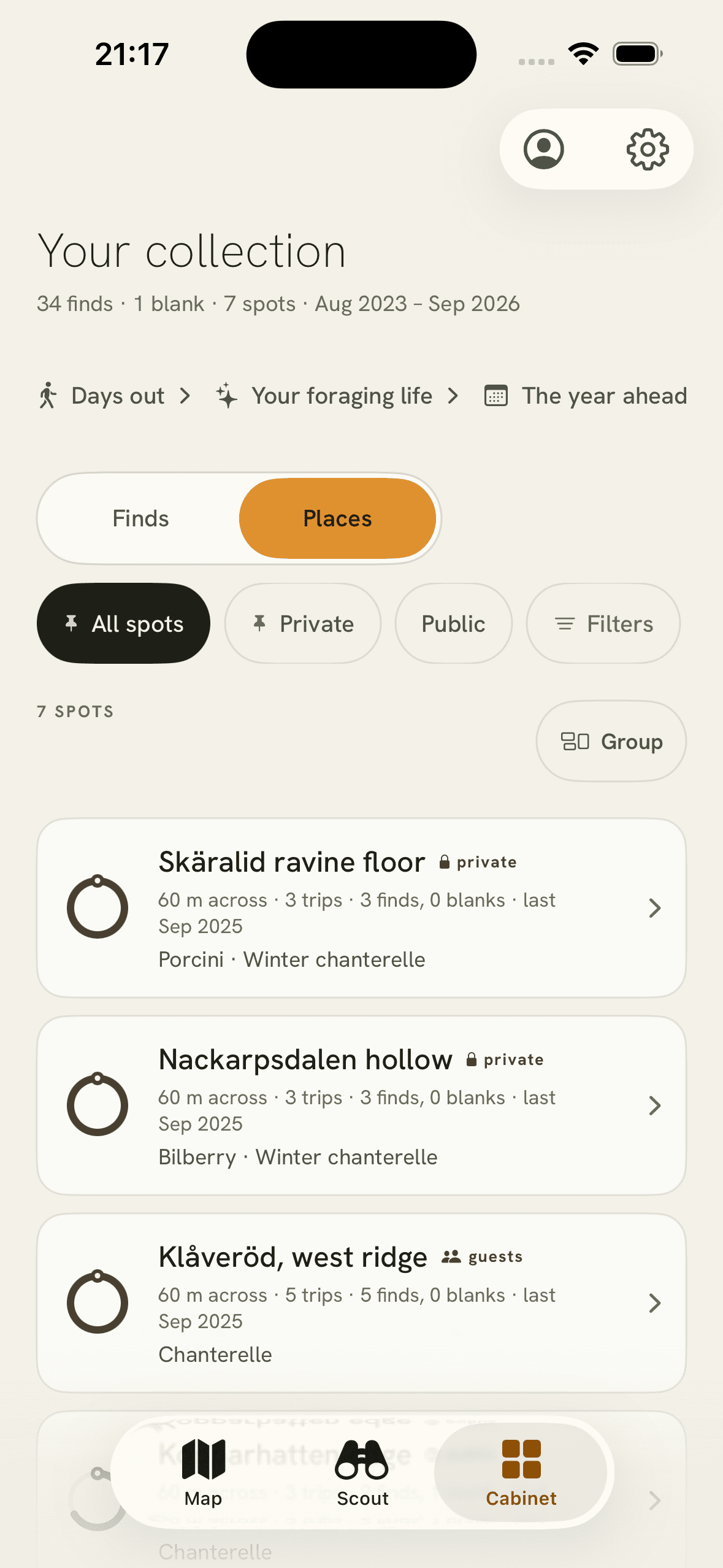 Engelsk förhandsvisning av Cabinet med tre sparade plockställen.